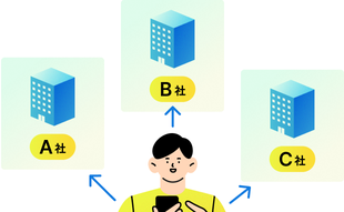 A社・B社・C社を比較するイメージ